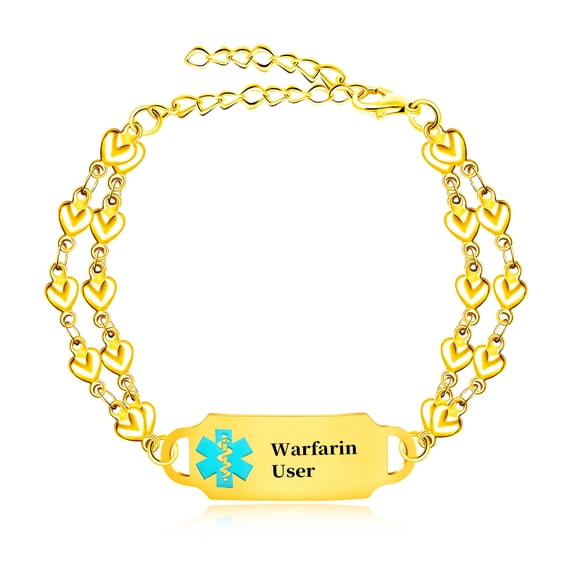 MetalJC Stainless Steel Medical Alert ID Bracelet for Women, Engraved Warfarin User