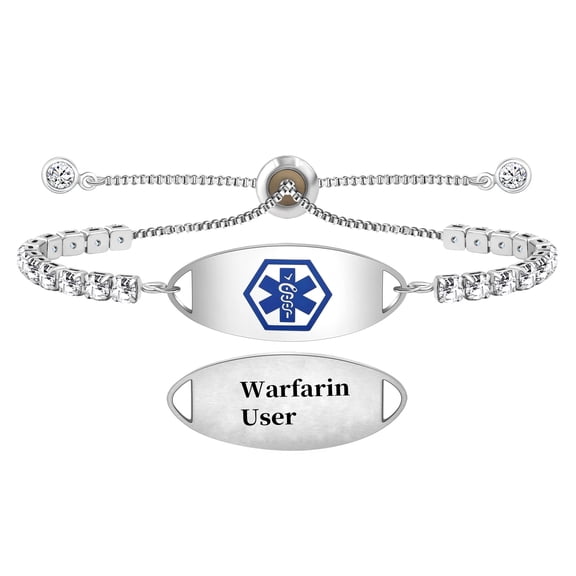 MetalJC Stainless Steel Medical Alert ID Bracelet for Women, Engraved Warfarin User