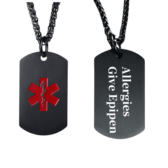 MetalJC Stainless Steel Medical Alert ID Necklace Pendants for Men Women, Engraved Allergies Give Epipen