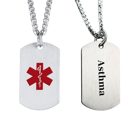 MetalJC Stainless Steel Medical Alert ID Necklace Pendants for Men Women, Engraved Asthma