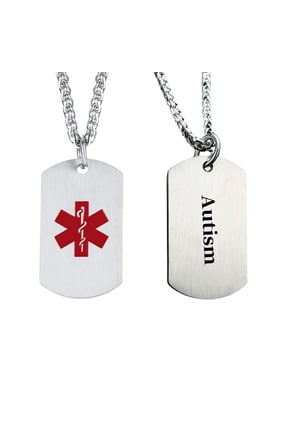 Stainless Steel Medical Alert ID Necklace Pendants for Men Women, Engraved Autism