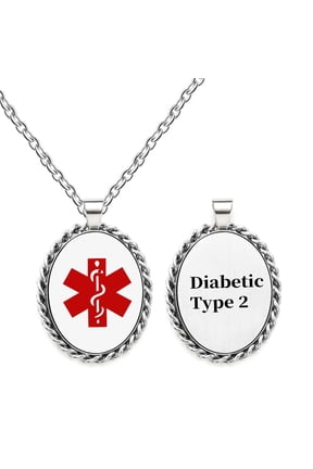 Stainless Steel Medical Alert ID Necklace Pendants for Men Women, Engraved Diabetic Type 2