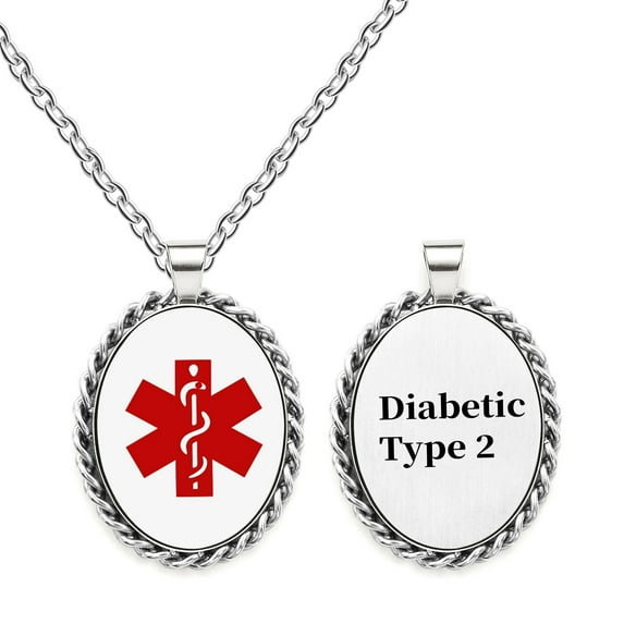 MetalJC Stainless Steel Medical Alert ID Necklace Pendants for Men Women, Engraved Diabetic Type 2