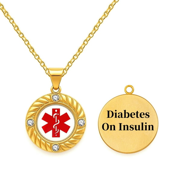 MetalJC Stainless Steel Medical Alert ID Necklace Pendants for Women, Engraved Diabetes On Insulin