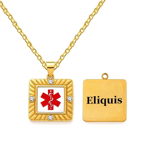 MetalJC Stainless Steel Medical Alert ID Necklace Pendants for Women, Engraved Eliquis