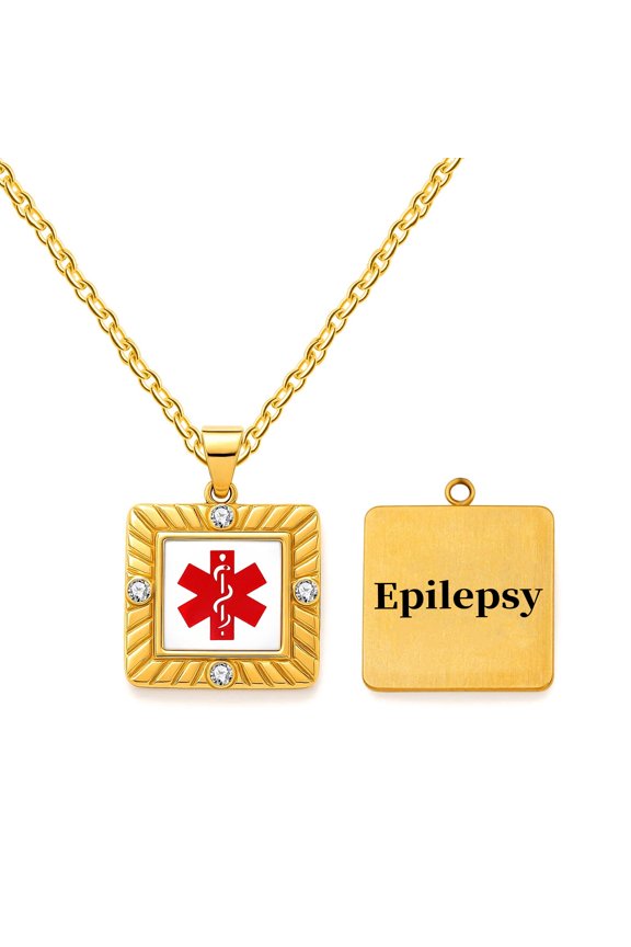 Stainless Steel Medical Alert ID Necklace Pendants for Women, Engraved Epilepsy