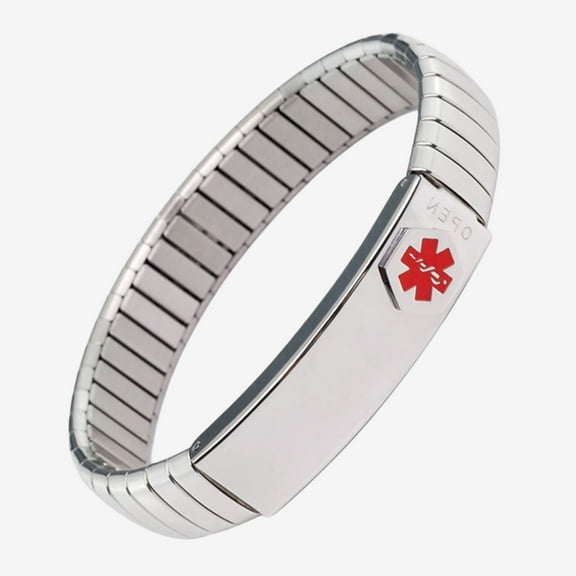 MetalJC Stretch Stainless Steel Elegant Medical Alert Bracelet for Women, Silver, 7.08In
