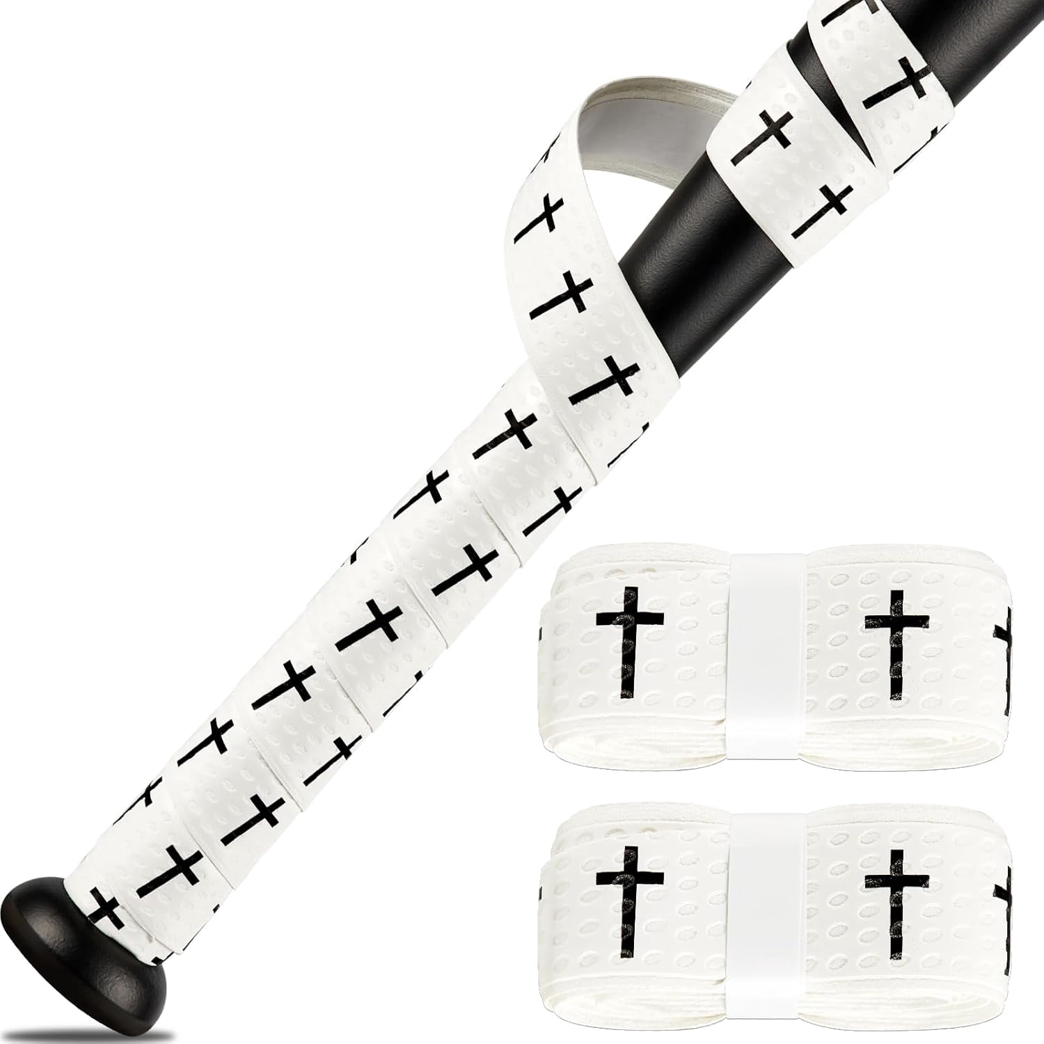 MetalM 2PCS Baseball Bat Grip Tapes 1.5mm Precut and Full Adhesive Softball Grip Tape,Non-Slip Baseball Bat Wrap Tape Religious Cricket Batting Tape Replacement