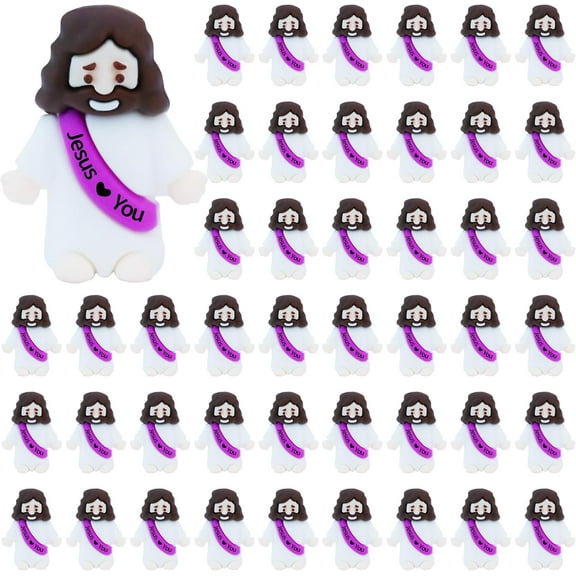 MetalM 50 Pcs Little Jesus Figures – Mini Rubber Jesus Toys Jesus Love You for Easter Egg Fillers Egg Hunts Religious Party Favors Gifts Hide and Seek Baptism Gifts Sunday School (Purple)