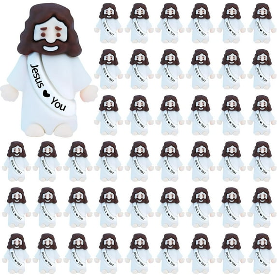 MetalM 50 Pcs Little Jesus Figures – White Mini Rubber Jesus Toys Jesus Love You for Easter Egg Fillers Egg Hunts Religious Party Favors Gifts Hide and Seek Baptism Gifts Sunday School (White)