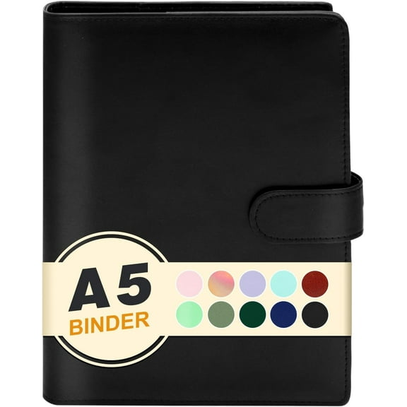 MetalM - A5 Binder 6 Ring,Mini Photocard Binder for A5 Filler Paper, Loose Leaf Personal Planner with Magnetic Buckle Closure(Black)