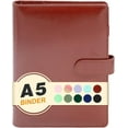 thumbnail image 1 of MetalM - A5 Binder 6 Ring,Mini Photocard Binder for A5 Filler Paper, Loose Leaf Personal Planner with Magnetic Buckle Closure(Brown), 1 of 14