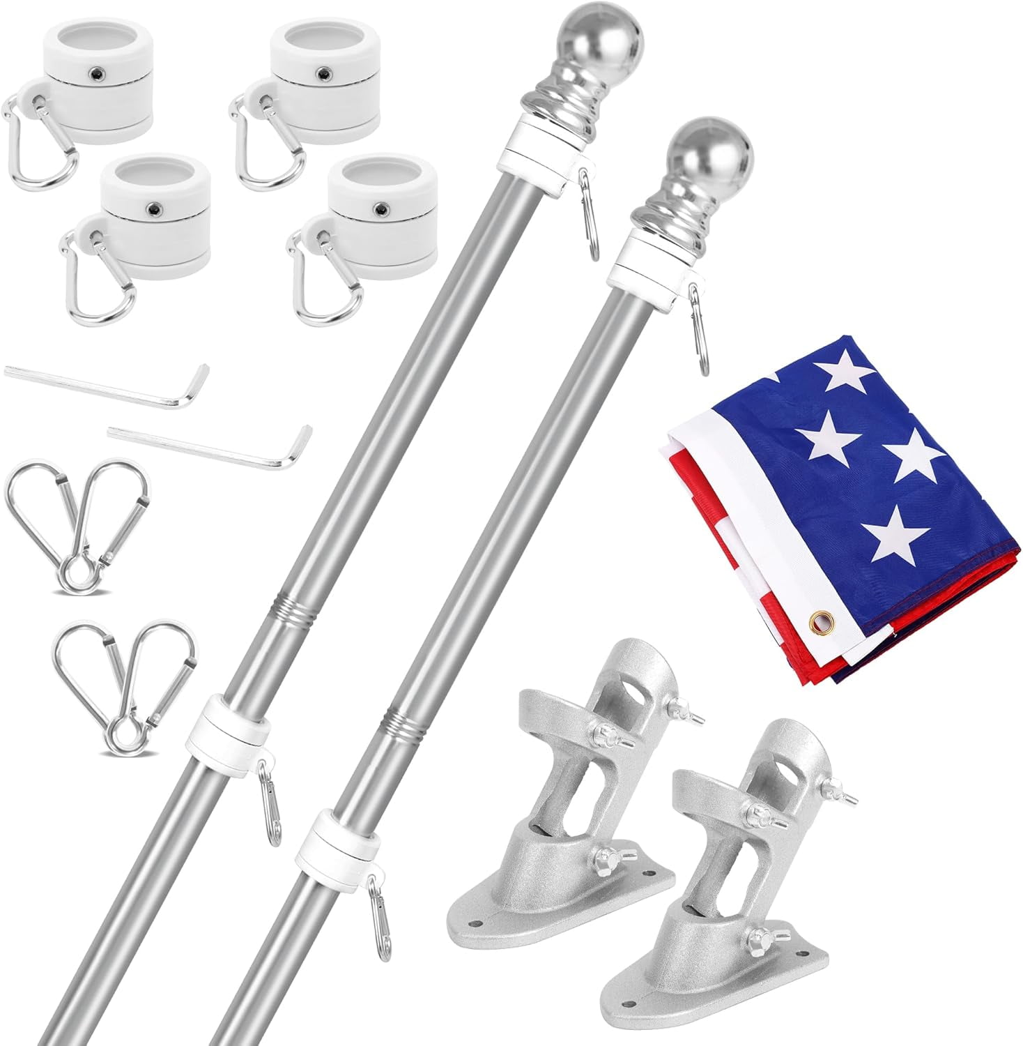MetalM American Flag Pole Kit (2 Packs) for Outside House with Bracket ...
