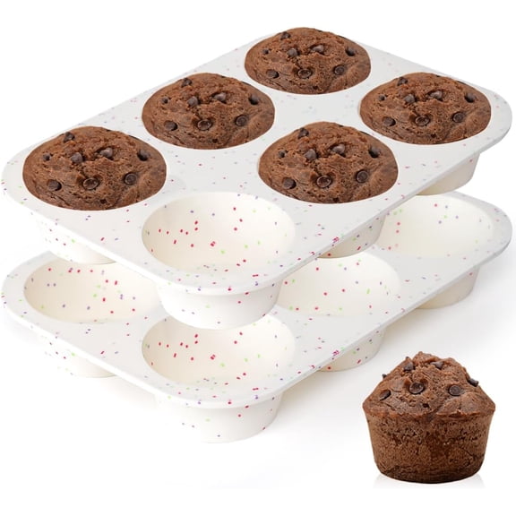MetalM - Jumbo Muffin Pan, 3.5 Inch Large Muffin Pan 6 Cup Silicone Jumbo Muffin Tin for Baking Giant Homemade Muffins, Cupcakes, Frittatas BPA Free Non Stick 2 Pack Confetti