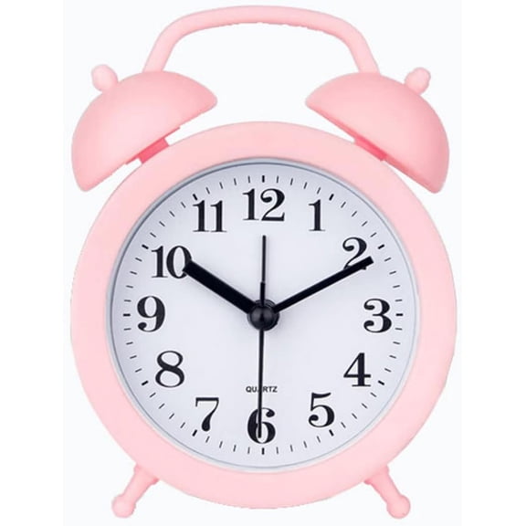 AllWays Plaza Kids Alarm Clock - Double Bell Classic Home Cute Battery Operated Analog Mini Round Bedside Desk Alarm Clock - Pink