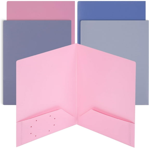 MetalM- Plastic Folders with Pockets, 5 Pack, Letter Size, Lavender Twilight Colors, Pocket Folders for School