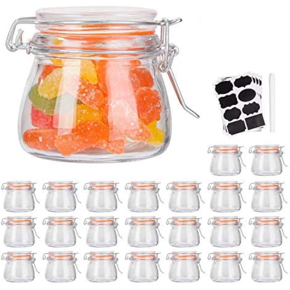 MetalM Small Glass Jars With Airtight Lids, Glass Spice Jars 5 oz,Maosn Jars With Leak Proof Rubber Gasket 150ml,Glass Storage Containers With Hinged Lid,Mini Kitchen Canisters 24 Pack