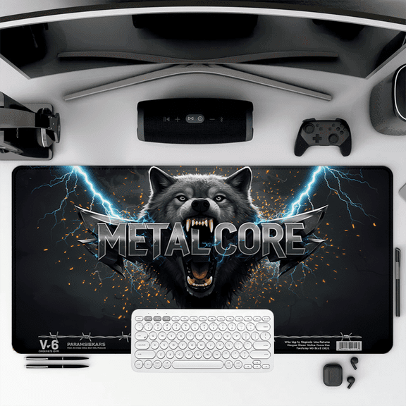 Metalcore Wolf Design Rubber Mouse Pad 35.4 x 15.8 inches for Gaming and Office Use