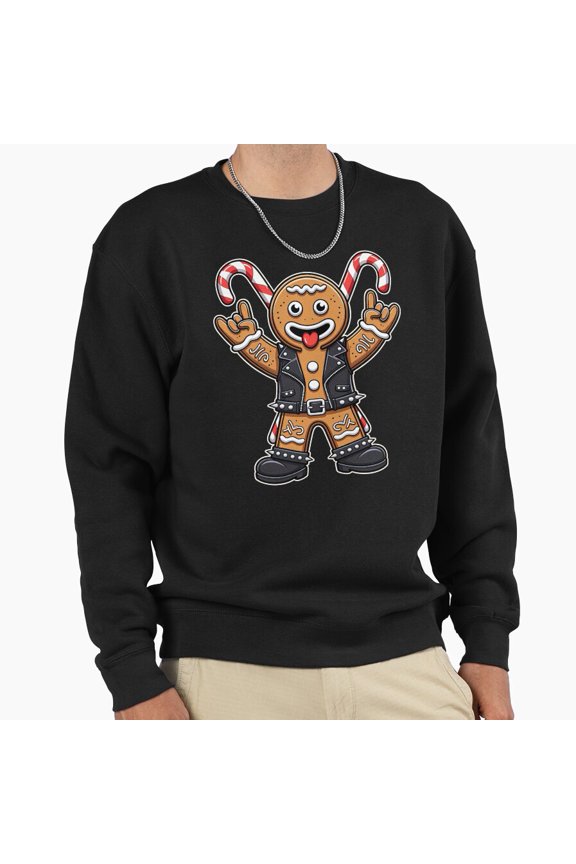 Metalhead Gingerbread Man Funny Rock Christmas Graphic Unisex Sweatshirt Retro Art G17336, Up to Size 5XL