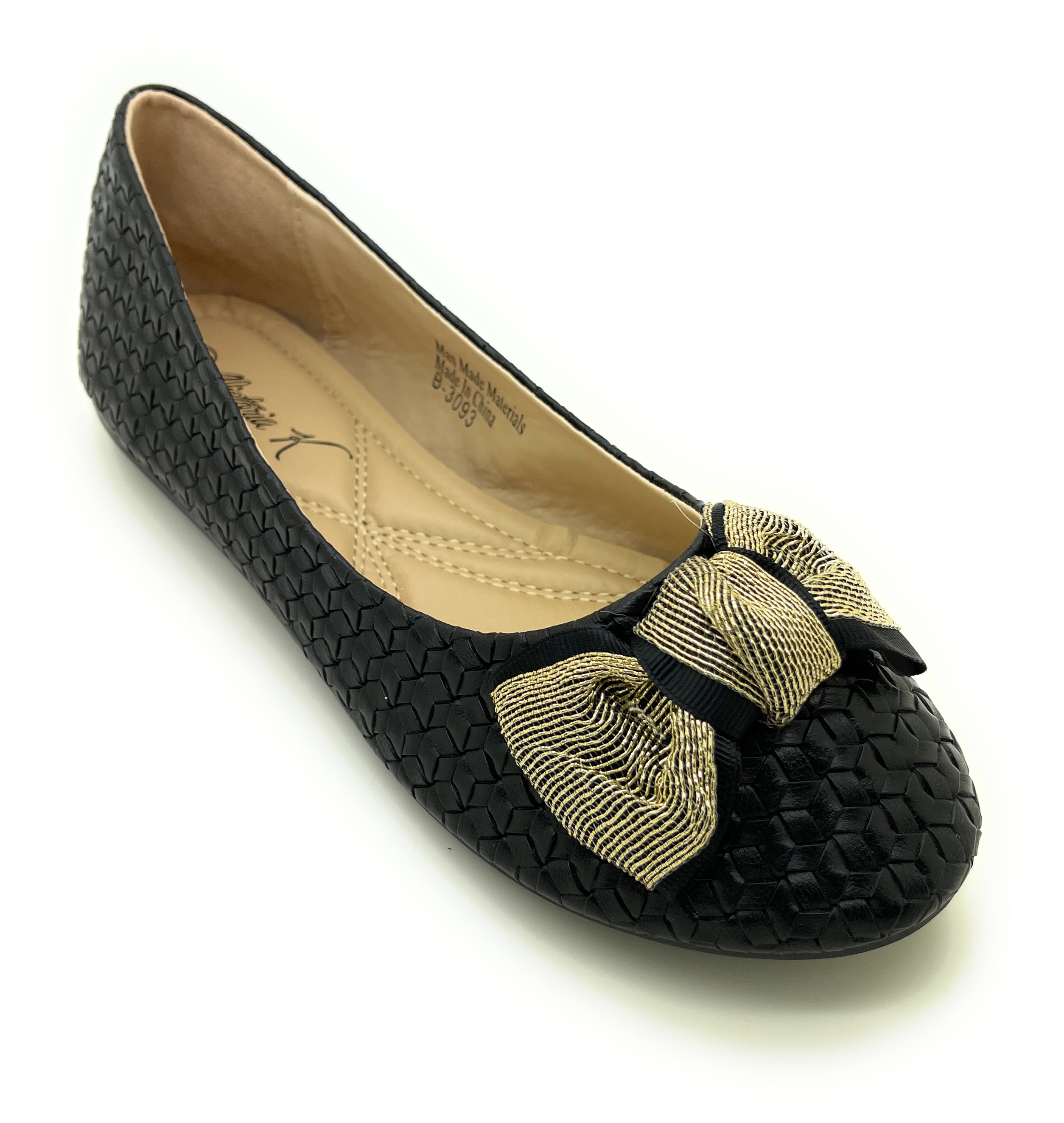 Elegant Women woven ballet flats with a chic gold bow accent. Lightweight, comfy, and versatile—perfect for work, casual outings, or evenings, blending timeless style with modern charm.