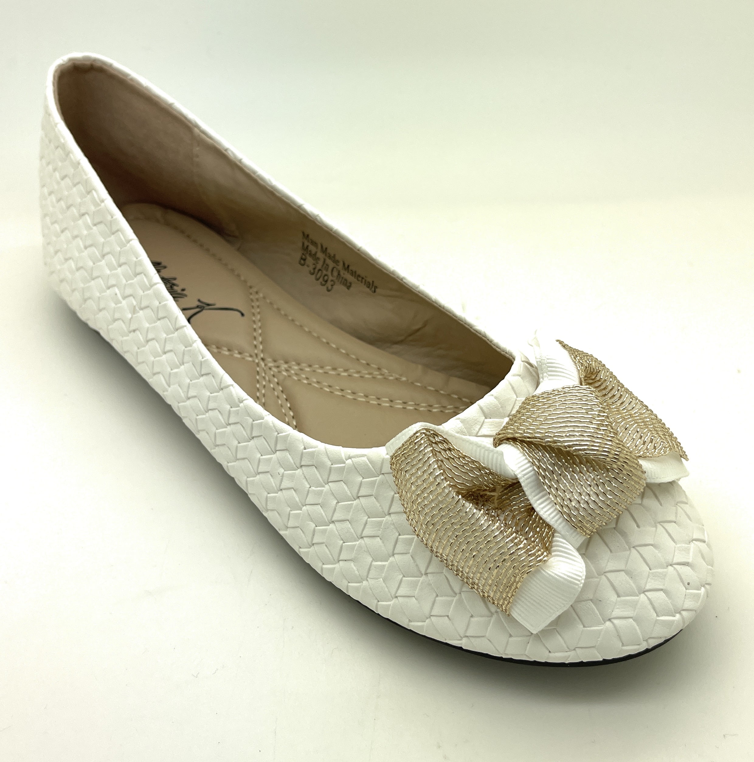Victoria K Women Woven Ballet Flats Textured Material Gold Bow Slip-On Comfortable Lightweight Elegant