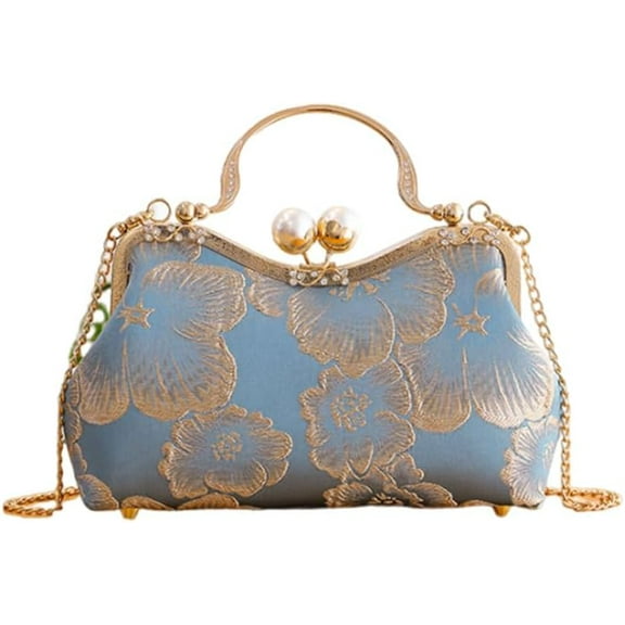 Metalic Frame Embroidered Clutch Handbags