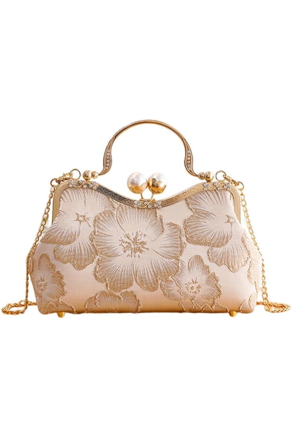 Metalic Frame Embroidered Clutch Handbags