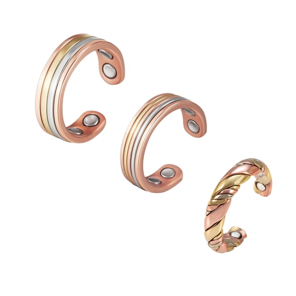Metaljc 3PCS 3500 Gauss Pure Copper Magnetic Rings for Women, Adjustable Gift Jewelry for Mom Wife Daughter