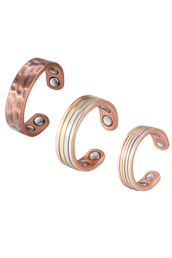 3PCS 3500 Gauss Pure Copper Magnetic Rings for Women, Adjustable Gift Jewelry for Mom Wife Daughter