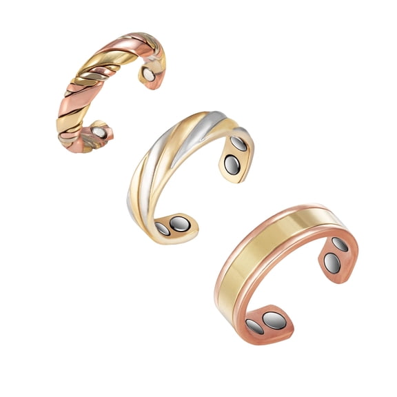Metaljc 3PCS 3500 Gauss Pure Copper Magnetic Rings for Women, Adjustable Gift Jewelry for Mom Wife Daughter