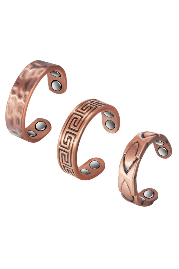 3PCS 3500 Gauss Pure Copper Magnetic Rings for Women, Adjustable Gift Jewelry for Mom Wife Daughter