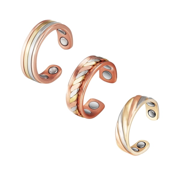 Metaljc 3PCS 3500 Gauss Pure Copper Magnetic Rings for Women, Adjustable Gift Jewelry for Mom Wife Daughter