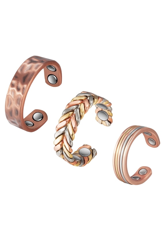3PCS 3500 Gauss Pure Copper Magnetic Rings for Women, Adjustable Gift Jewelry for Mom Wife Daughter