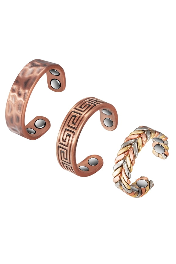 3PCS 3500 Gauss Pure Copper Magnetic Rings for Women, Adjustable Gift Jewelry for Mom Wife Daughter
