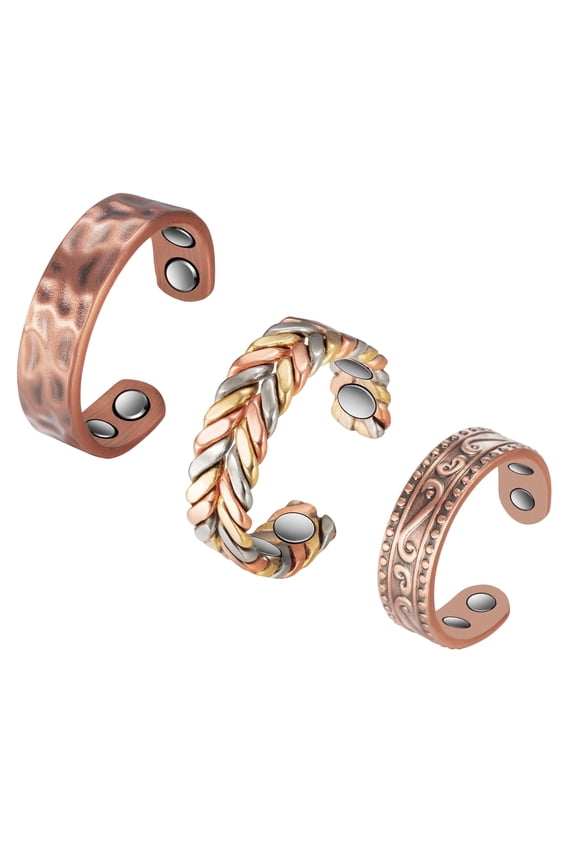 3PCS 3500 Gauss Pure Copper Magnetic Rings for Women, Adjustable Gift Jewelry for Mom Wife Daughter