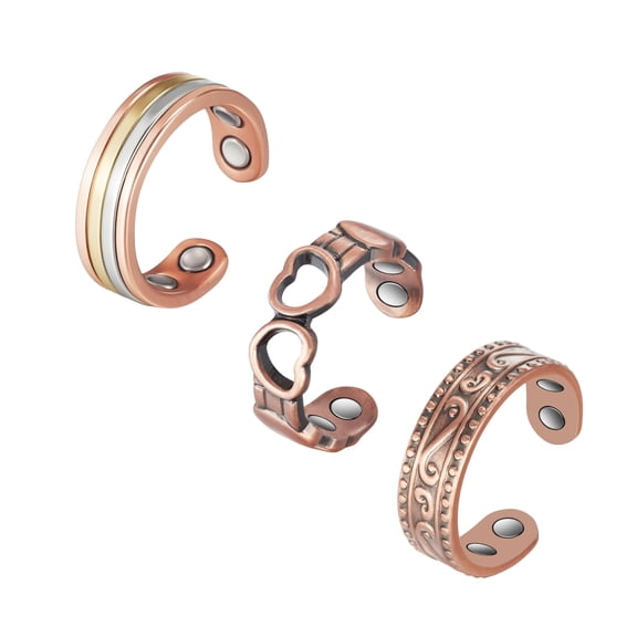 Metaljc 3PCS 3500 Gauss Pure Copper Magnetic Rings for Women, Adjustable Gift Jewelry for Mom Wife Daughter
