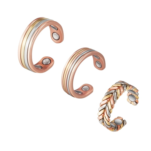Metaljc 3PCS 3500 Gauss Pure Copper Magnetic Rings for Women, Adjustable Gift Jewelry for Mom Wife Daughter