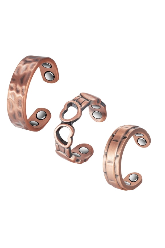 3PCS 3500 Gauss Pure Copper Magnetic Rings for Women, Adjustable Gift Jewelry for Mom Wife Daughter