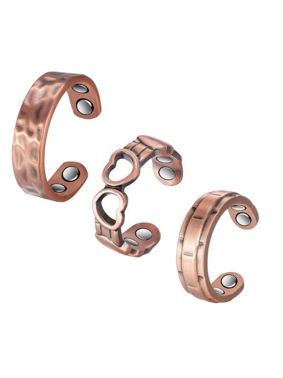 3PCS 3500 Gauss Pure Copper Magnetic Rings for Women, Adjustable Gift Jewelry for Mom Wife Daughter