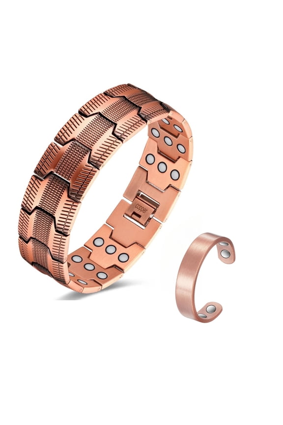 3X Strength Magnetic Copper Bracelet & Ring Set for Men - 2 Pieces, Perfect Gift for Husband