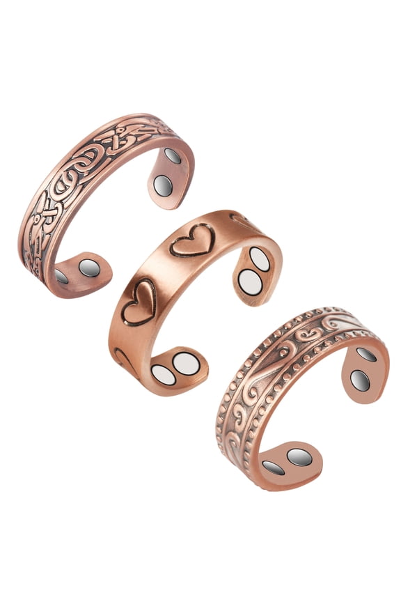 Magnetic Copper Cuff Ring for Women, Adjustable Set of 3