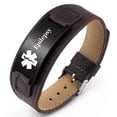 thumbnail image 1 of Metaljc Leather Medical Alert ID Bracelet for Men, Engraved Epilepsy, Adjustable 6.1-8.1 in, 1 of 5