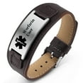 thumbnail image 1 of Metaljc Leather Medical Alert ID Bracelet for Men, Engraved Warfarin User, Adjustable 6.1-8.1 in, 1 of 4