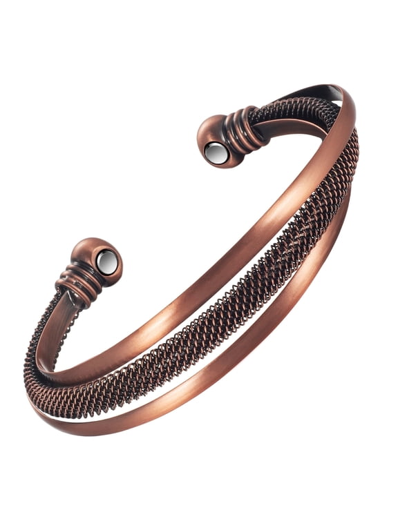 Magnetic Copper Cuff Bracelet for Men Women, 3500 Gauss Effective Magnets, 6.7'' Adjustable