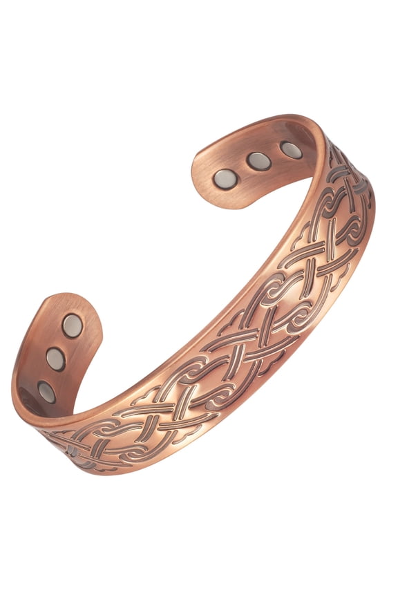 Magnetic Copper Cuff Bracelet for Men with 3500 Gauss Neodymium Magnets, Adjustable