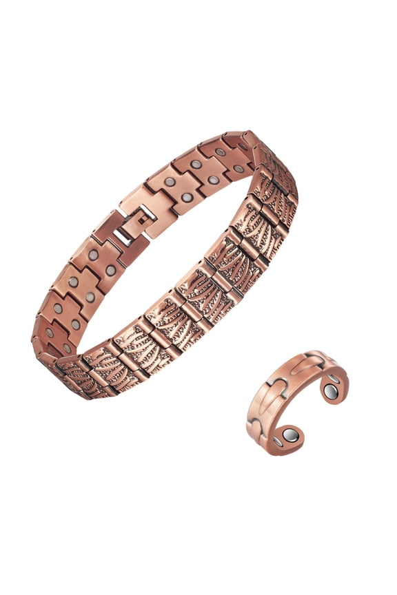 Magnetic Pure Copper Anklet & Ring Set for Men with 3500 Gauss Magnet, Gift for Dad or Son