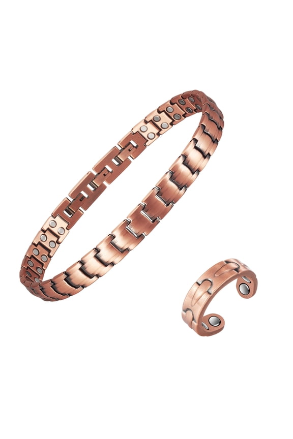 Magnetic Pure Copper Anklet & Ring Set for Men with 3500 Gauss Magnet, Gift for Dad or Son