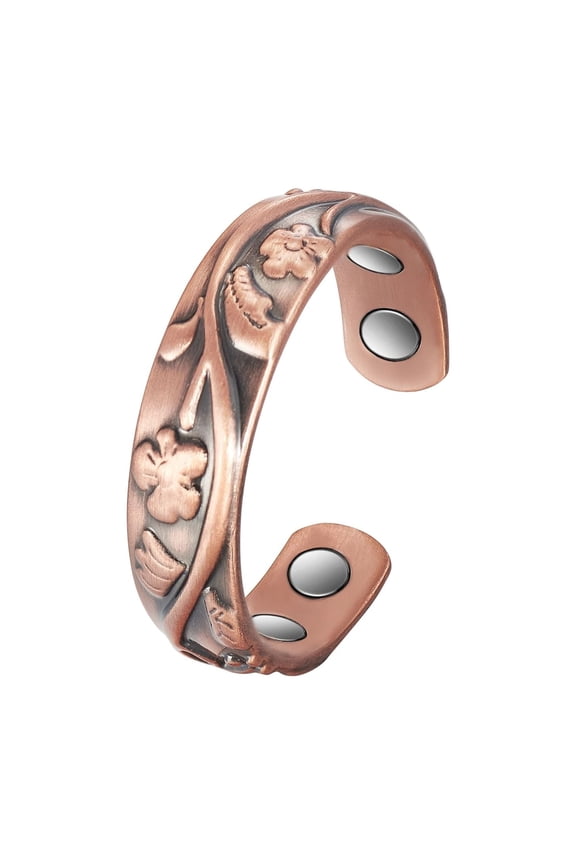 Magnetic Pure Copper Cuff Ring for Women, 3500 Gauss Magnet, Adjustable Fashion Jewelry Gift
