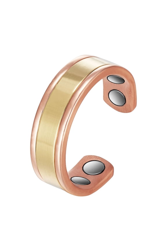 Magnetic Pure Copper Cuff Ring for Women, 3500 Gauss Magnet, Adjustable Fashion Jewelry Gift