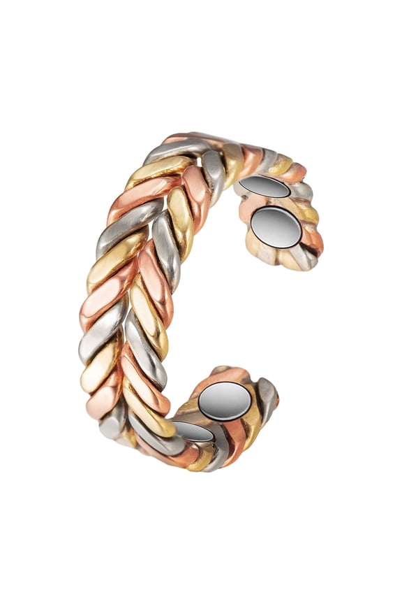 Magnetic Pure Copper Cuff Ring for Women, 3500 Gauss Magnet, Adjustable Fashion Jewelry Gift
